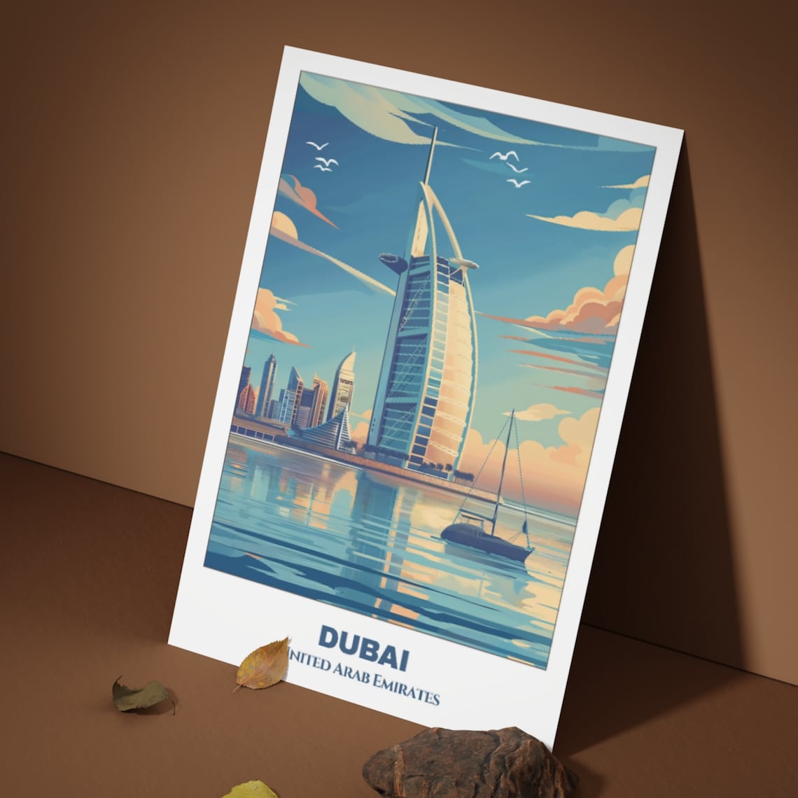 Dubai Burj Al Arab Sail Hotel Waterfront Skyline Travel Poster - Image 3