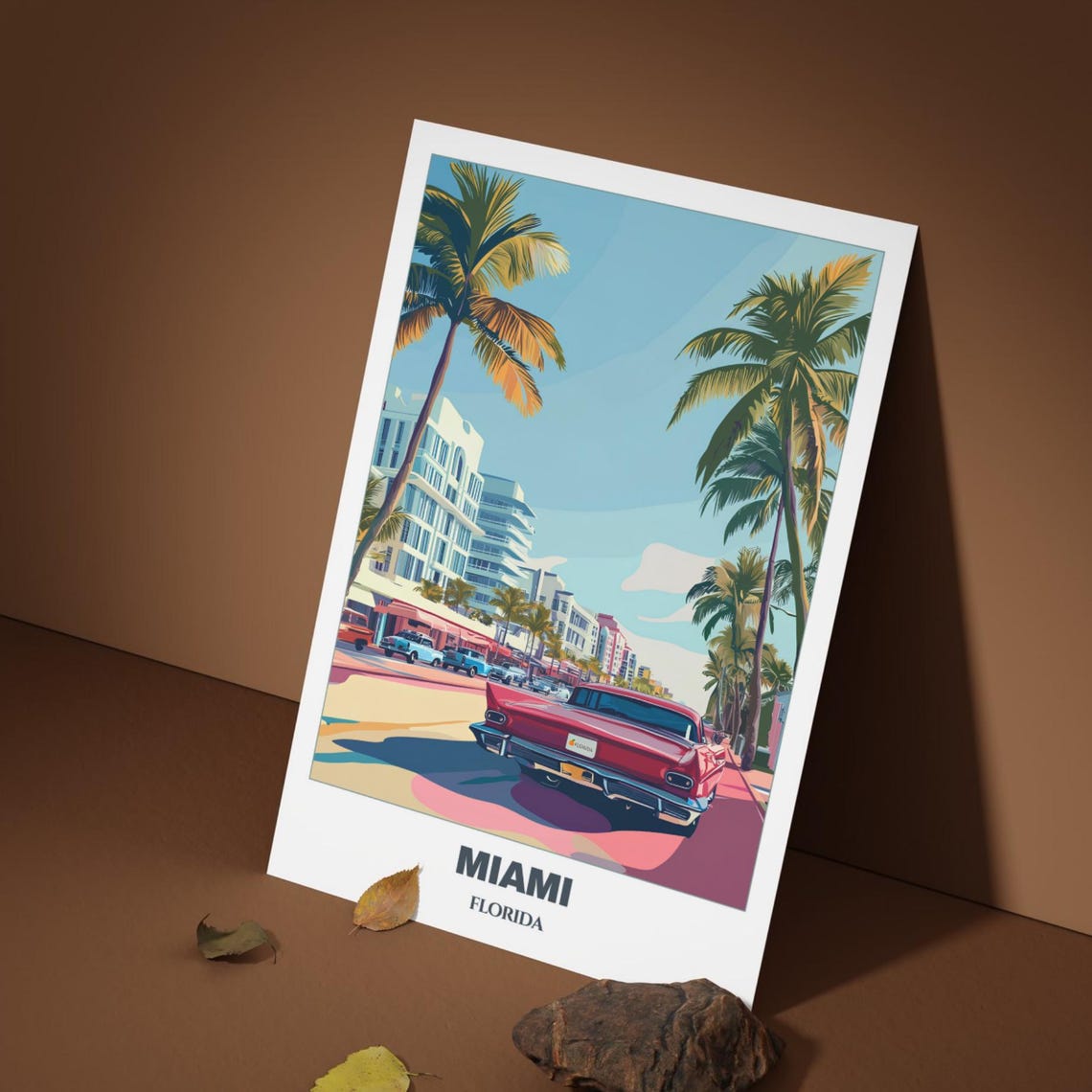 Miami Florida Ocean Drive Art Deco Classic Car Vintage Travel Poster - Image 4