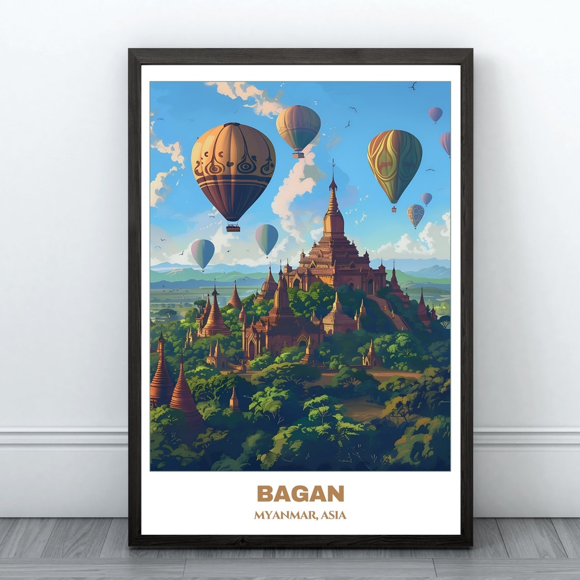 Bagan Myanmar Hot Air Balloons Over Ancient Temple Tops Poster
