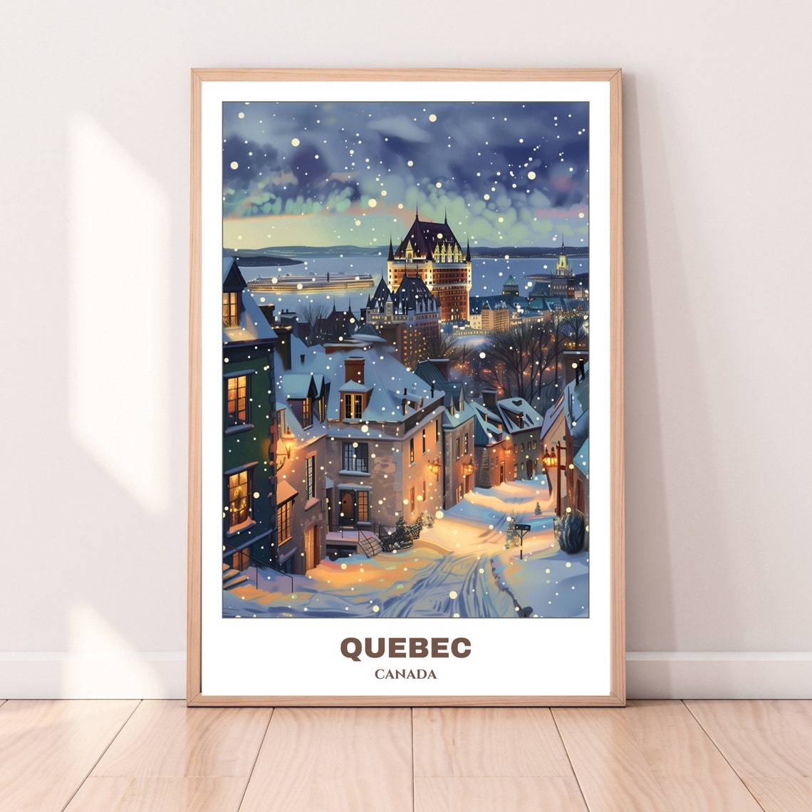 Quebec Canada Winter Snow Chateau Frontenac Night Travel Poster - Image 4