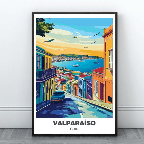 Valparaso Travel Poster Chile Travel Poster Citycape Painting Wall Art Print Valparaso Home Decor Birthday Gift