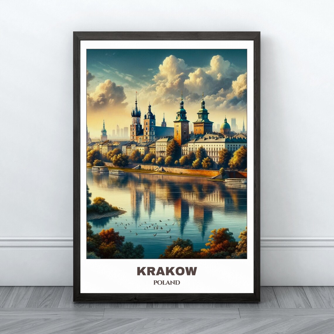 Krakow Poland Riverside Castle Skyline Golden Evening Poster