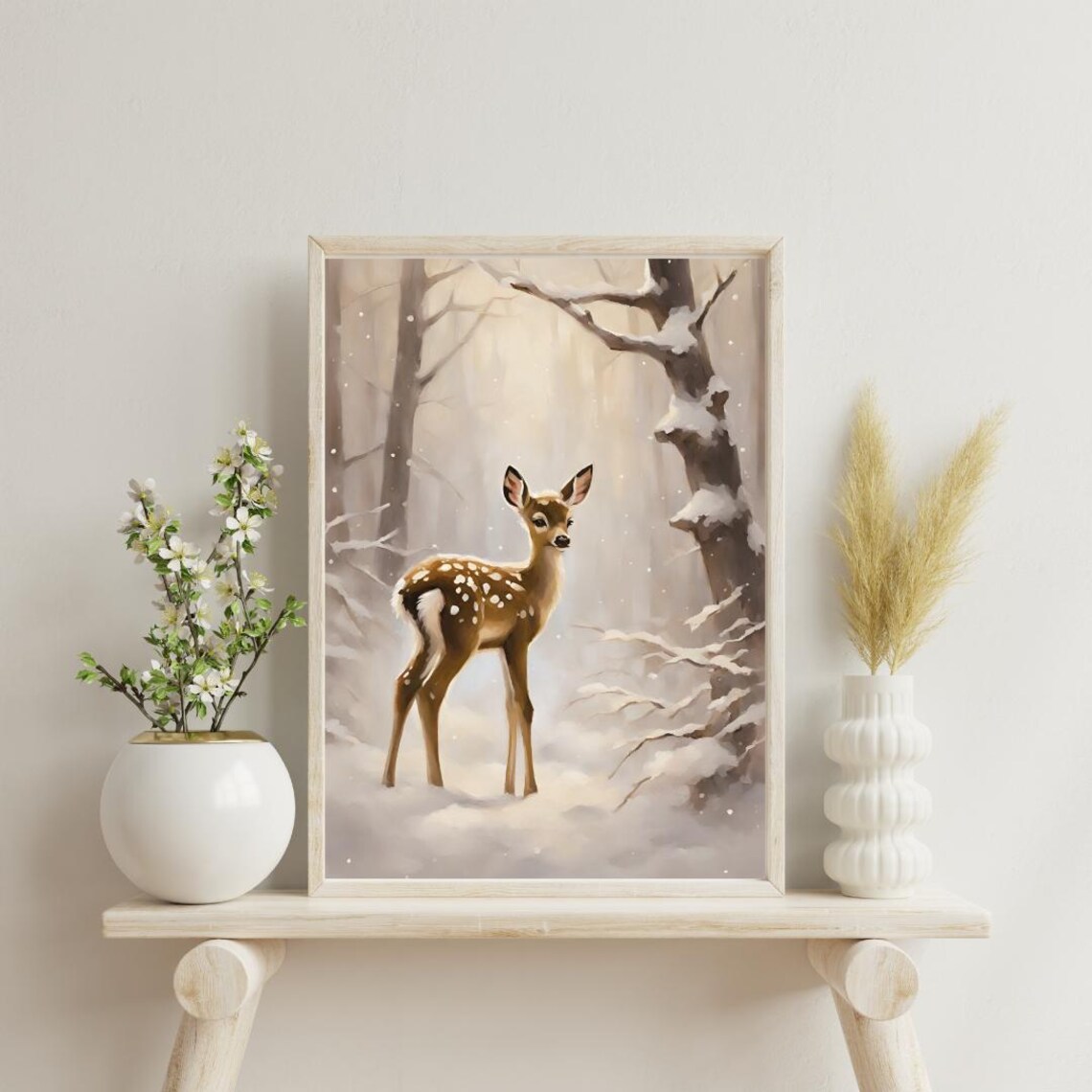 Sweet Spotted Fawn Standing in a Snowy Winter Forest Art Poster - Image 3