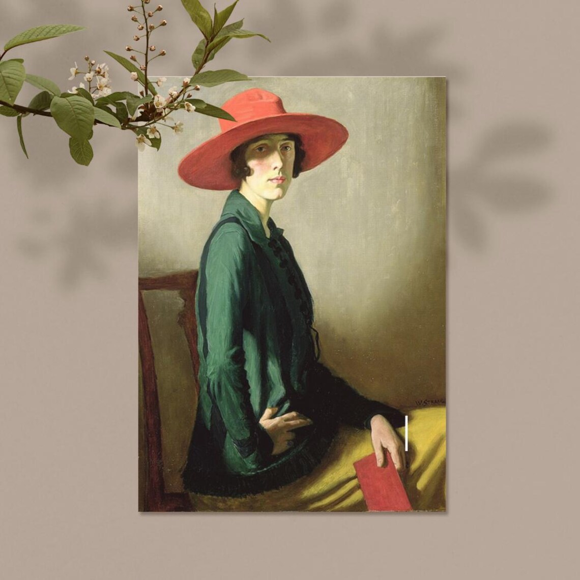 Elegant Vintage Woman in a Red Hat and Green Coat Portrait Poster - Image 5