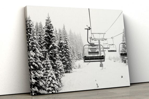 Black And White Winter Ski Lift Mountain Art Print