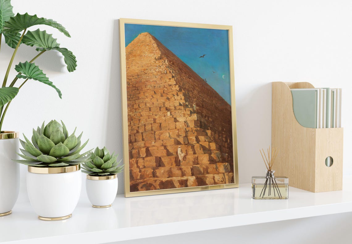 Ancient Pyramid Wall Art Egyptian Desert Painting Vintage Architecture Print