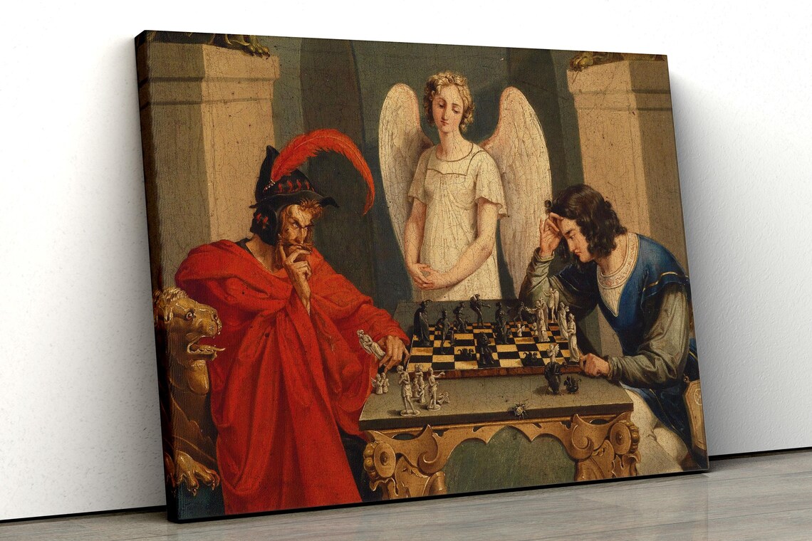 Faust and Mephistopheles Playing Chess Art Print