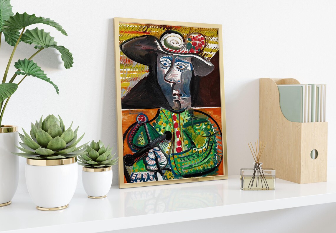 Cubist Musketeer Portrait In Bold Green And Orange Modern Art Poster - Image 2