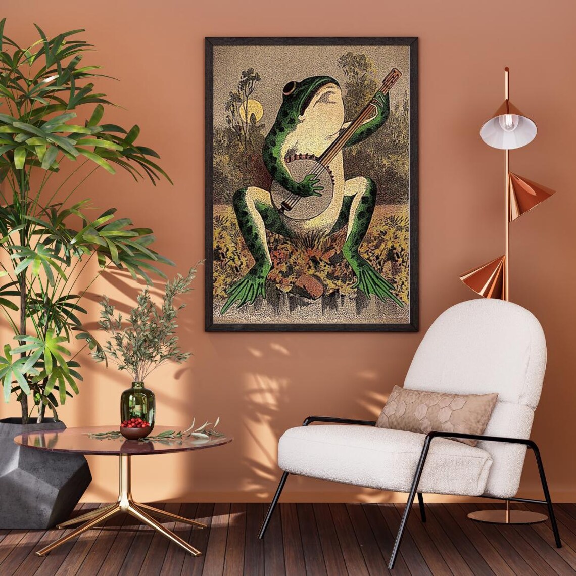 Vintage Frog Playing Banjo Under the Moonlight Illustration Poster - Image 3