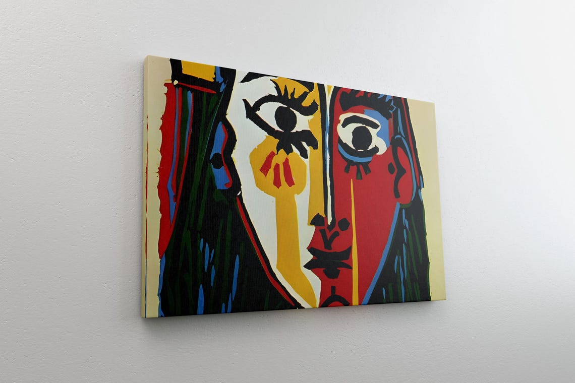 Bold Cubist Face Portrait In Red Yellow And Blue Picasso Style Poster - Image 2