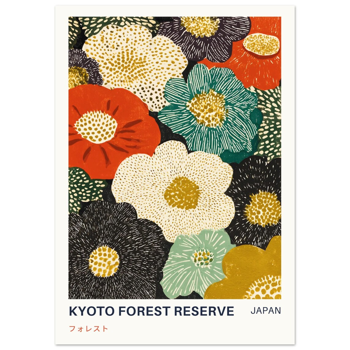 Kyoto Forest Reserve Art Print Yayoi Kusama Inspired Japanese Floral Poster Bold Japandi Wall For Living Room Bedroom Offices