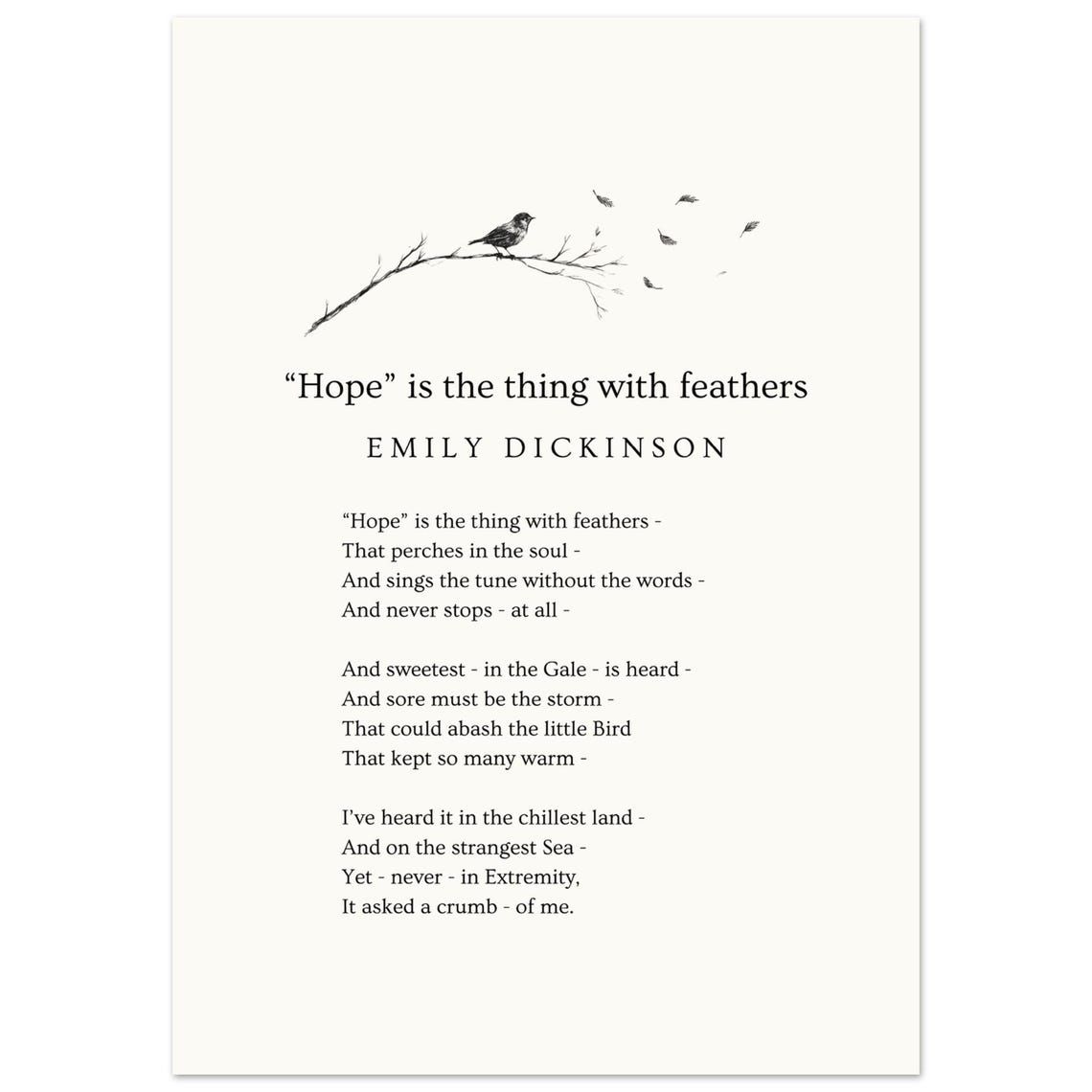Emily Dickinson Hope Is the Thing With Feathers Poem Text Poster