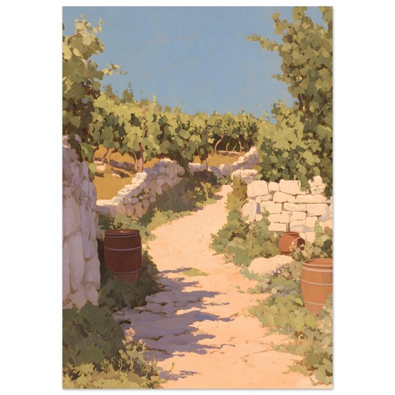 Sunlit Vineyard Path Mediterranean Countryside Landscape Poster