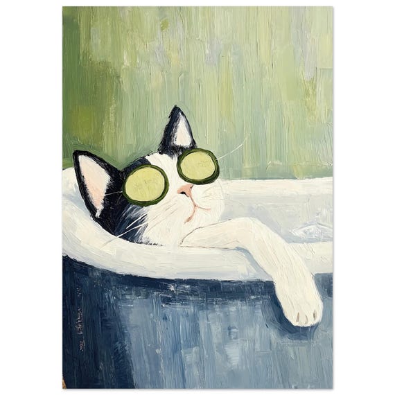 Black Cat Bathroom Print, Funny Spa Wall Art