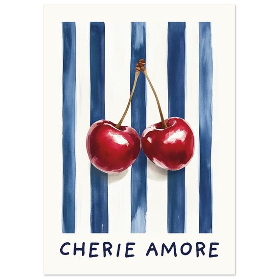 Cherry Wall Art Print Cherie Amore Romantic Frenchinspired Kitchen Red Fruit Poster Cute Retro Home Decor Unframed