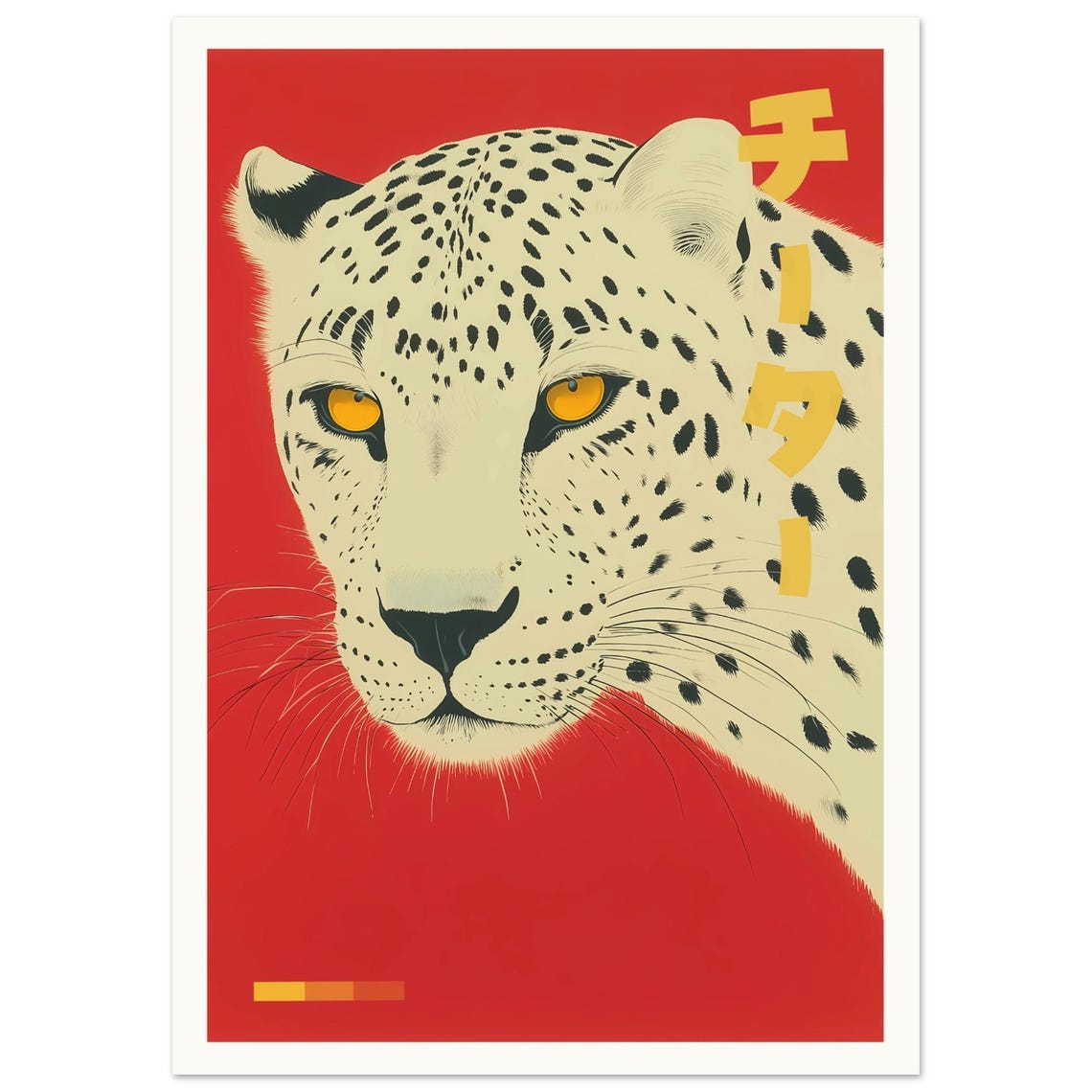 Bold Red Japanese Cheetah Fashion Illustration Big Cat Art Poster