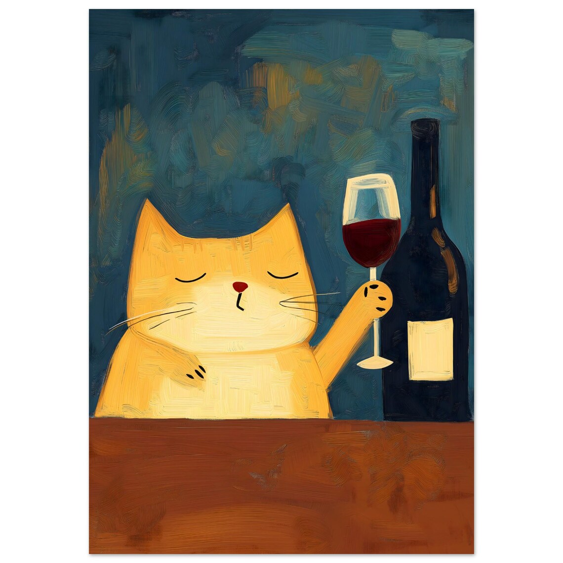 Cat Kitchen Print Funny Wall Art With Wine Poster For Home Bar Decor