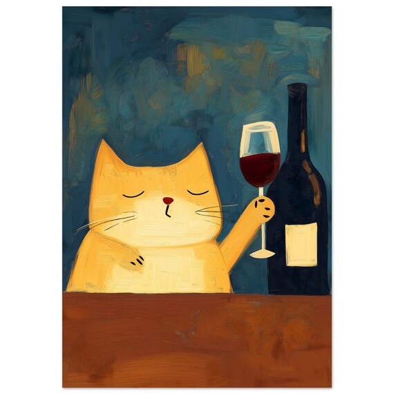 Cat Kitchen Print Funny Wall Art With Wine Poster For Home Bar Decor
