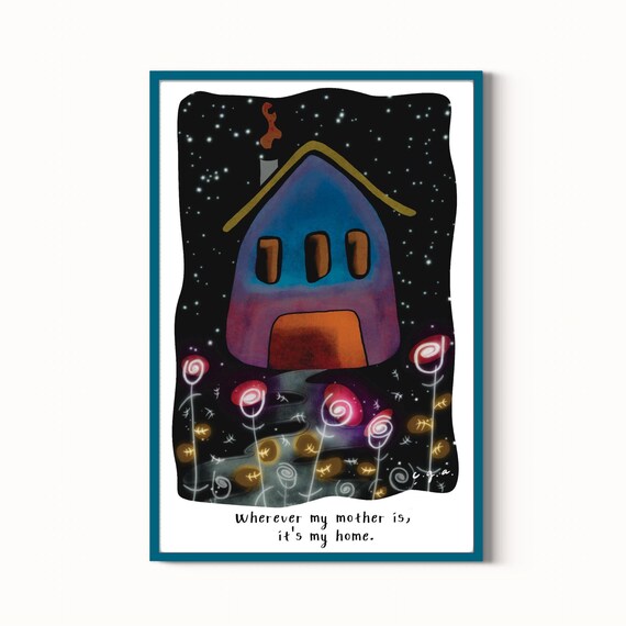 Mother's Day Gift House Illustration, Poster Print