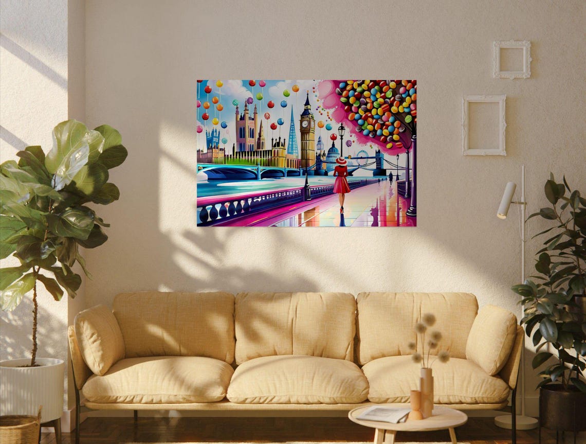 Vibrant Colorful London Big Ben Tower Bridge Pop Art City Poster
