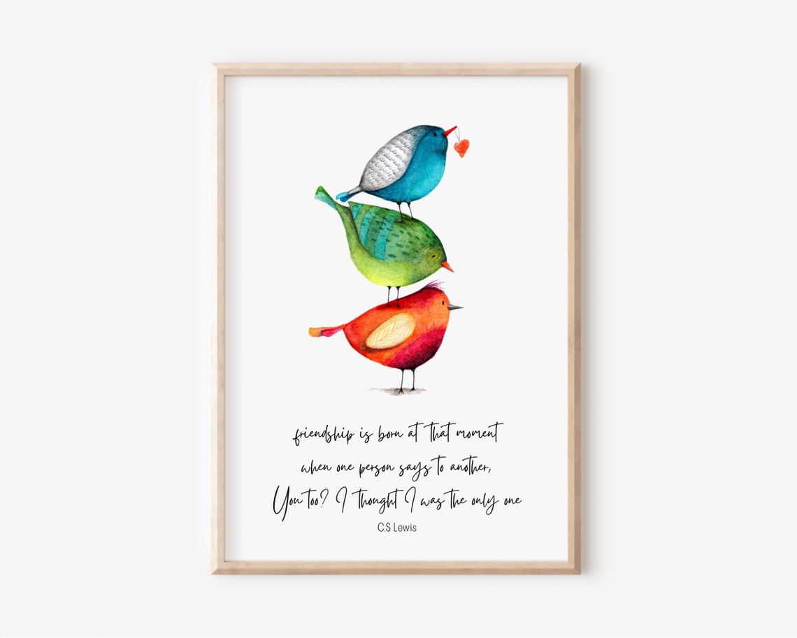 C.S. Lewis Friendship Quote Three Stacked Birds Watercolor Art Poster