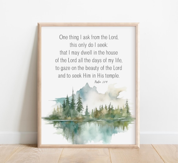 Psalm 27 4 Pine Forest Lake Mountain Watercolor Scripture Poster