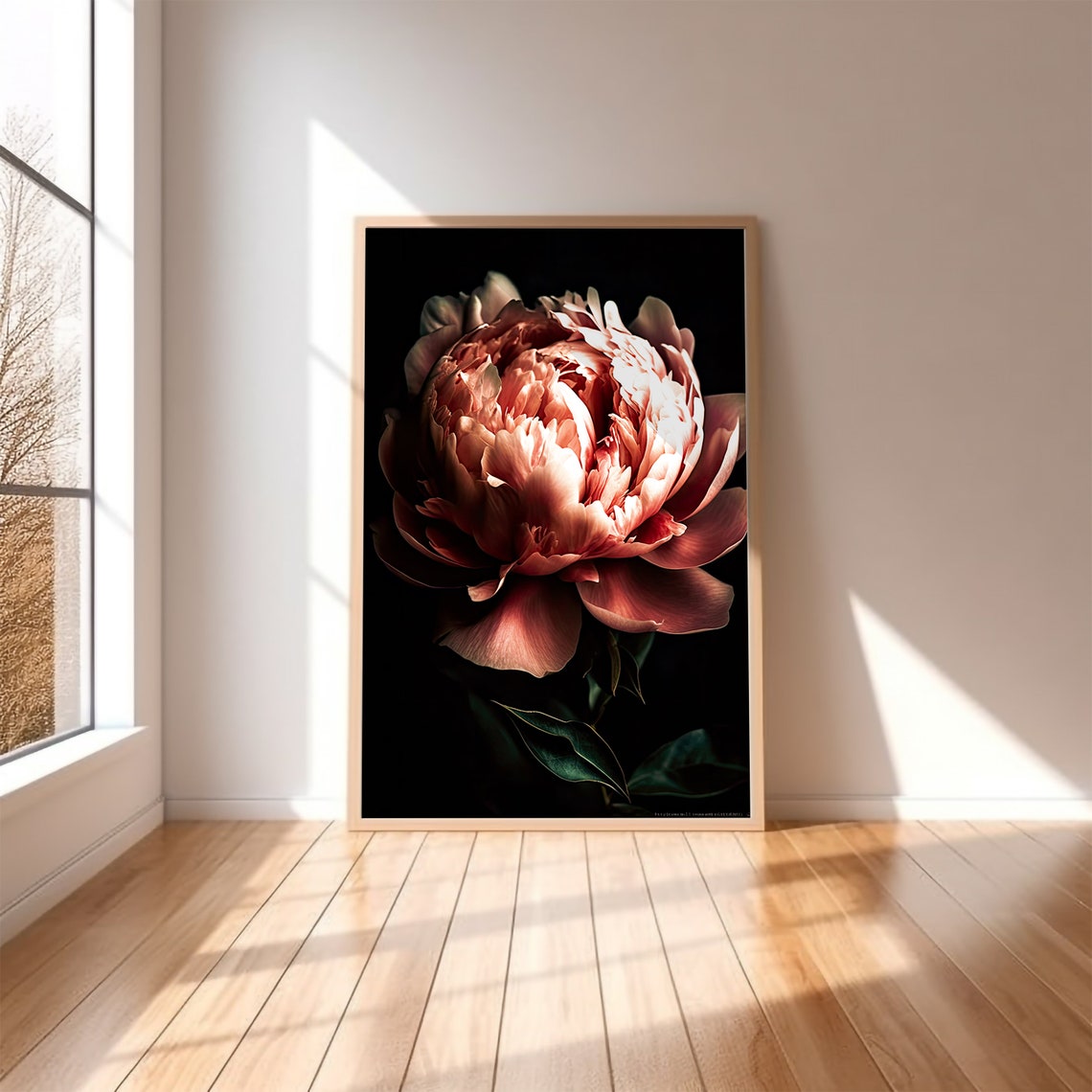 Dark Moody Peony Bloom Black Background Dark Academia Wall Art - Image 2