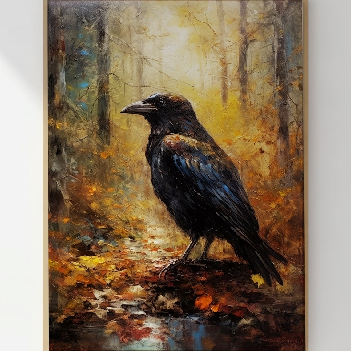 Majestic Crow in Autumn Forest Oil Painting Dark Academia Bird Poster - Image 3