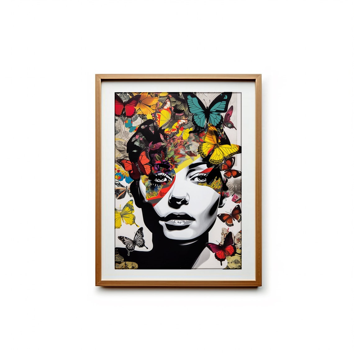 Pop Art Woman Face Colorful Butterfly Collage Modern Wall Art - Image 2