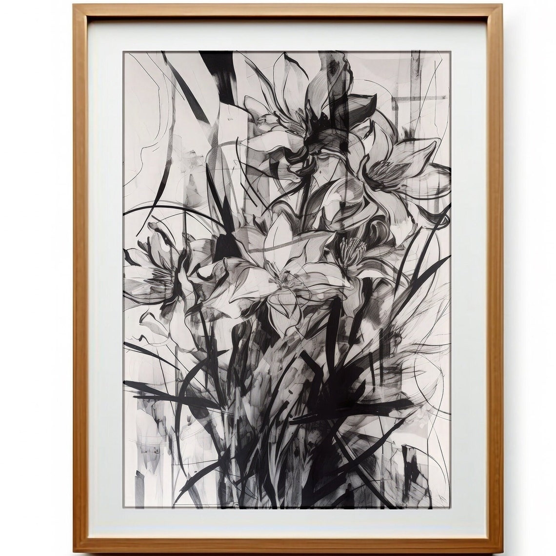 Neutral Beige Abstract Floral Ink Painting Modern Minimalist Poster - Image 2