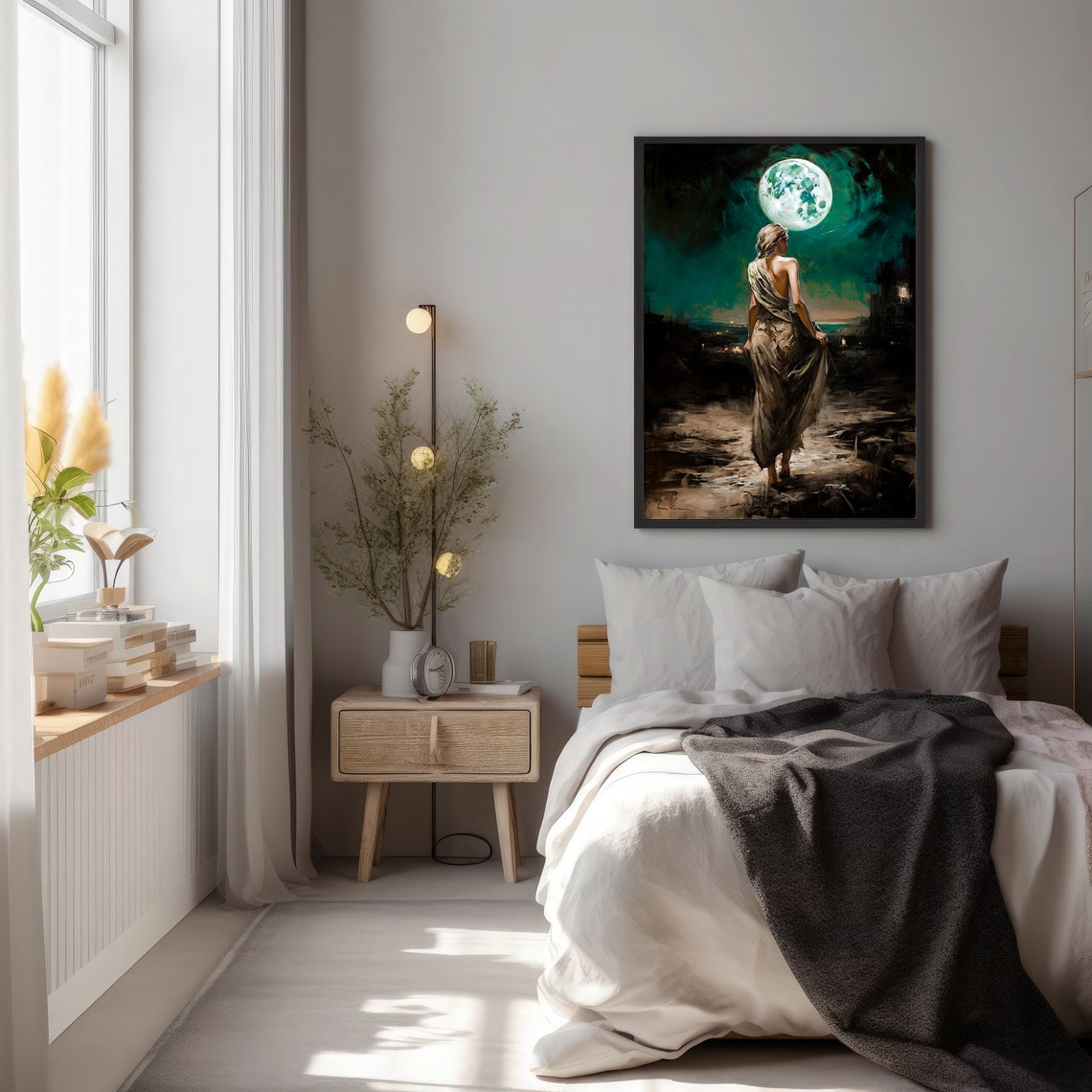 Witch Woman Walking Toward a Glowing Full Moon Dark Fantasy Art Print - Image 2