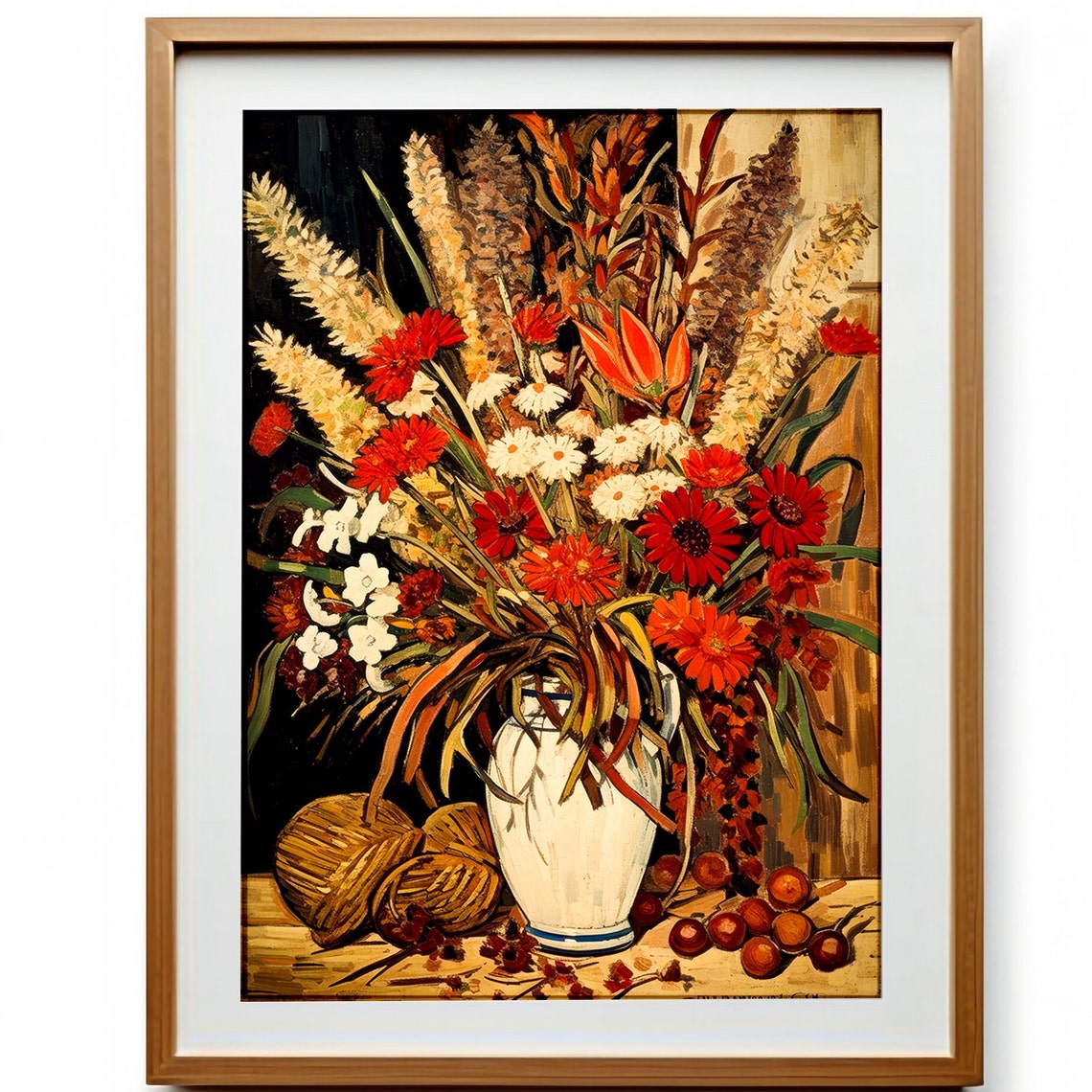 Vintage Red and White Blossoms Bouquet in a White Vase Floral Poster - Image 3