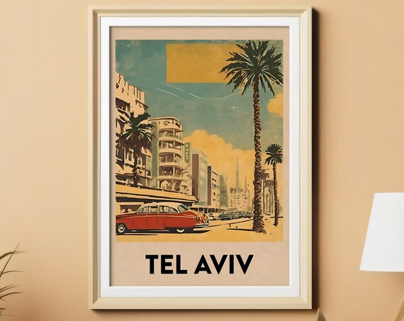 Tel Aviv Vintage Travel Poster, Mid-Century Art Print