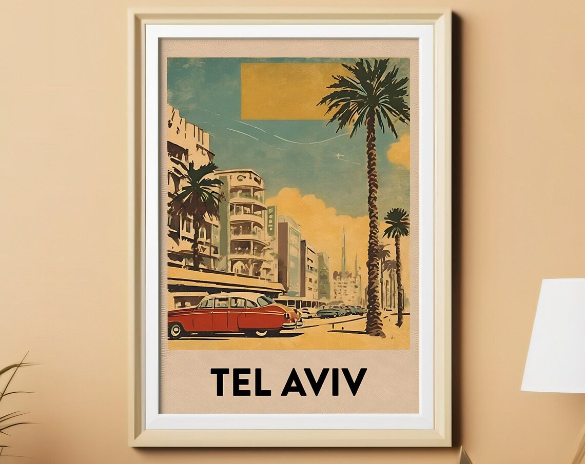 Tel Aviv Vintage Travel Poster, Mid-Century Art Print