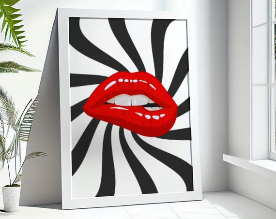 Kiss Lips Wall Art Red Lips Print Trendy Prints Preppy Dorm Poster Preppy Print Funky Print Fashion Wall Art Make Up Poster