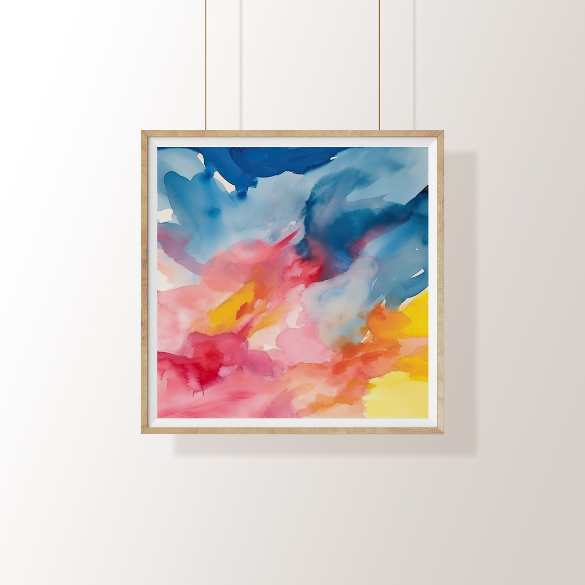 Abstract Blue and Pink Clouds Flowing Watercolor Sky Art Poster