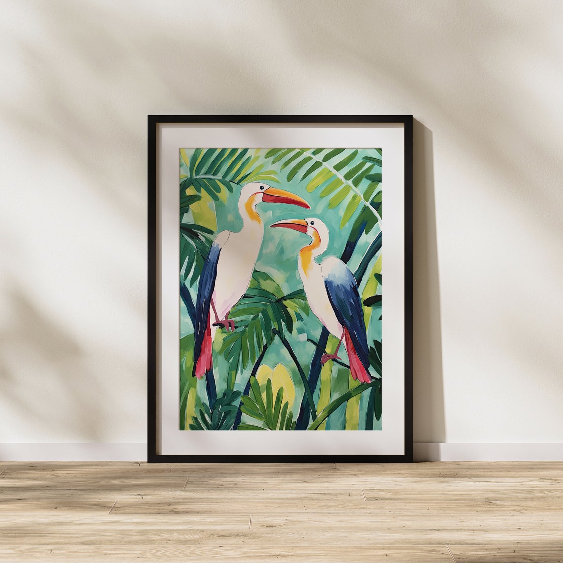 Two Hornbills in Lush Jungle Leaves Tropical Exotic Bird Poster - Image 3