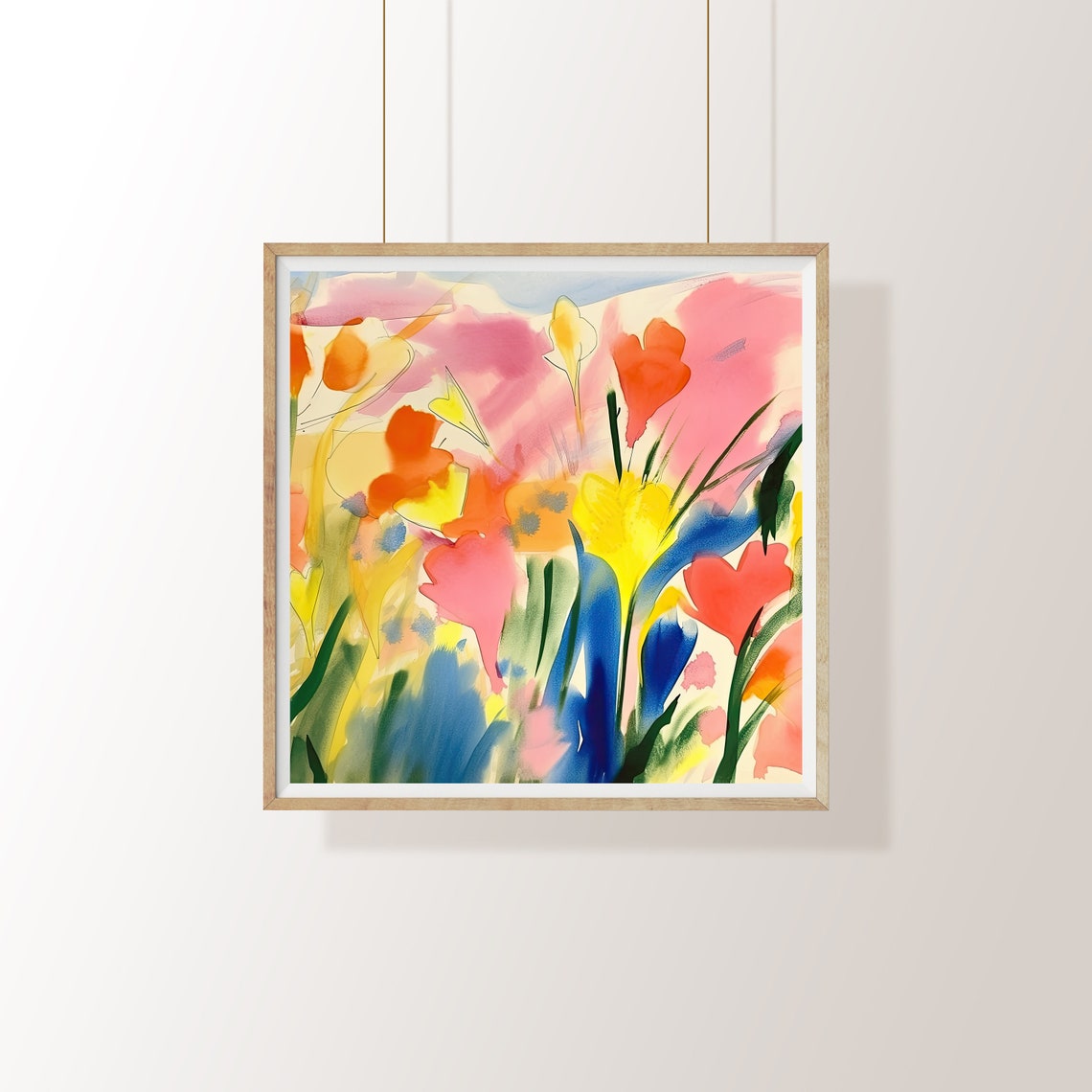 Bright Watercolor Wildflowers in Pink Yellow and Blue Poster