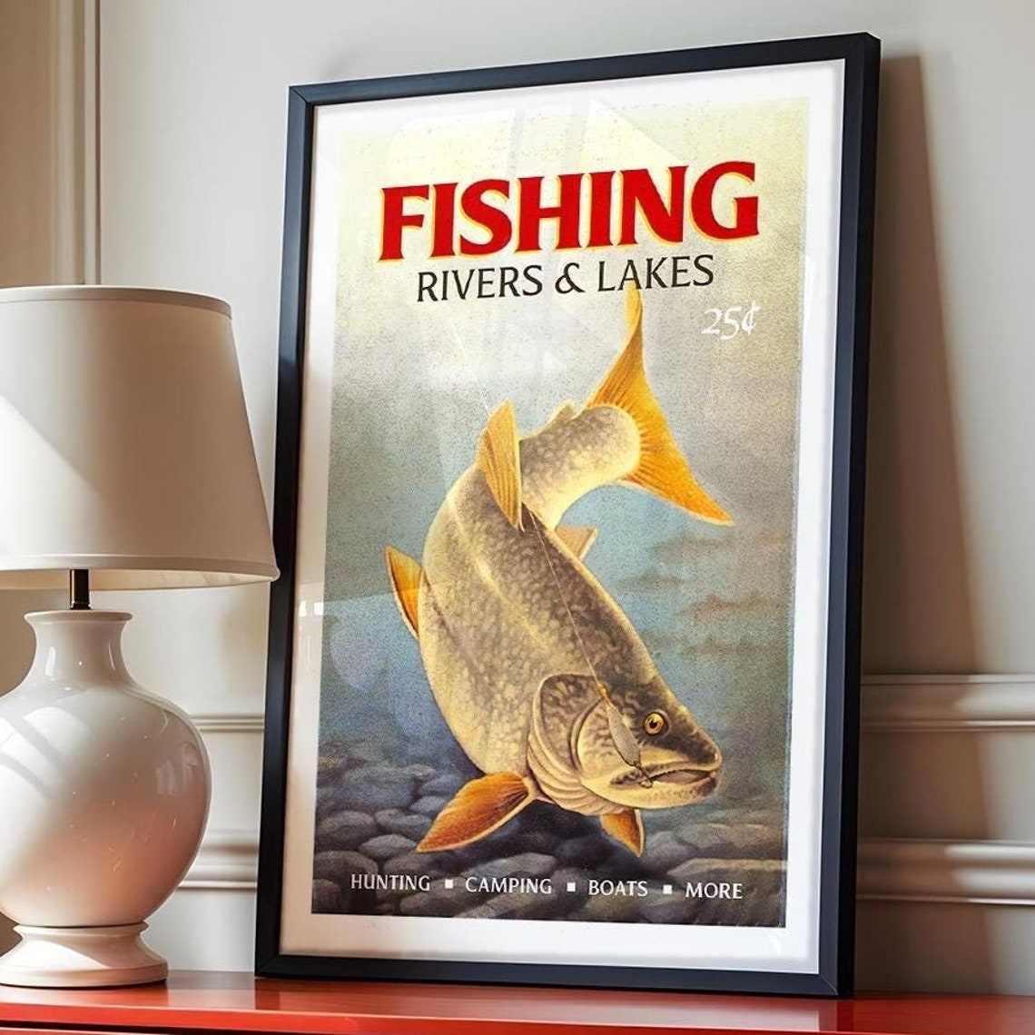 Retro Fishing Art Print Gift For Fisherman River Lake Fishing Poster Fish Wall Decor Angler Artwork Outdoorsy Wall Art Fishing Dad Gift