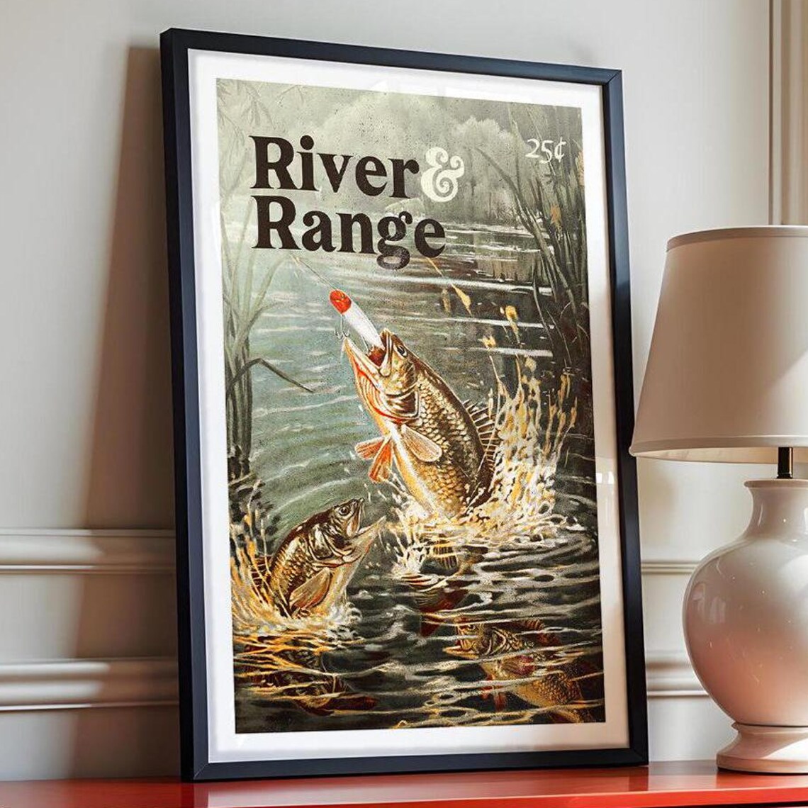 Retro Fishing Art Print, Outdoorsman Gift for Dad