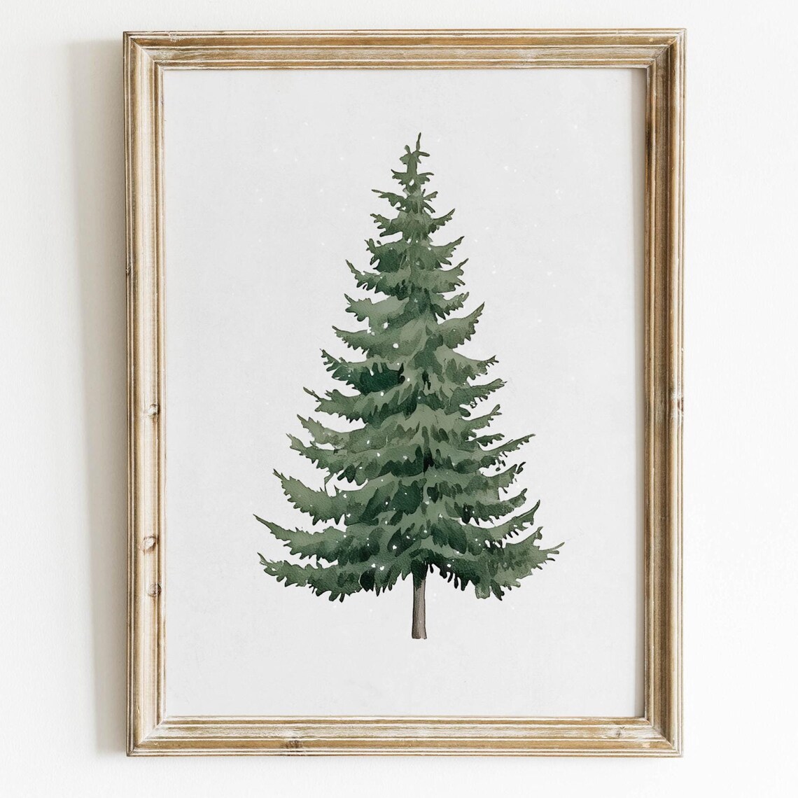 Watercolor Christmas Pine Tree Snowy Branches Winter Wall Poster