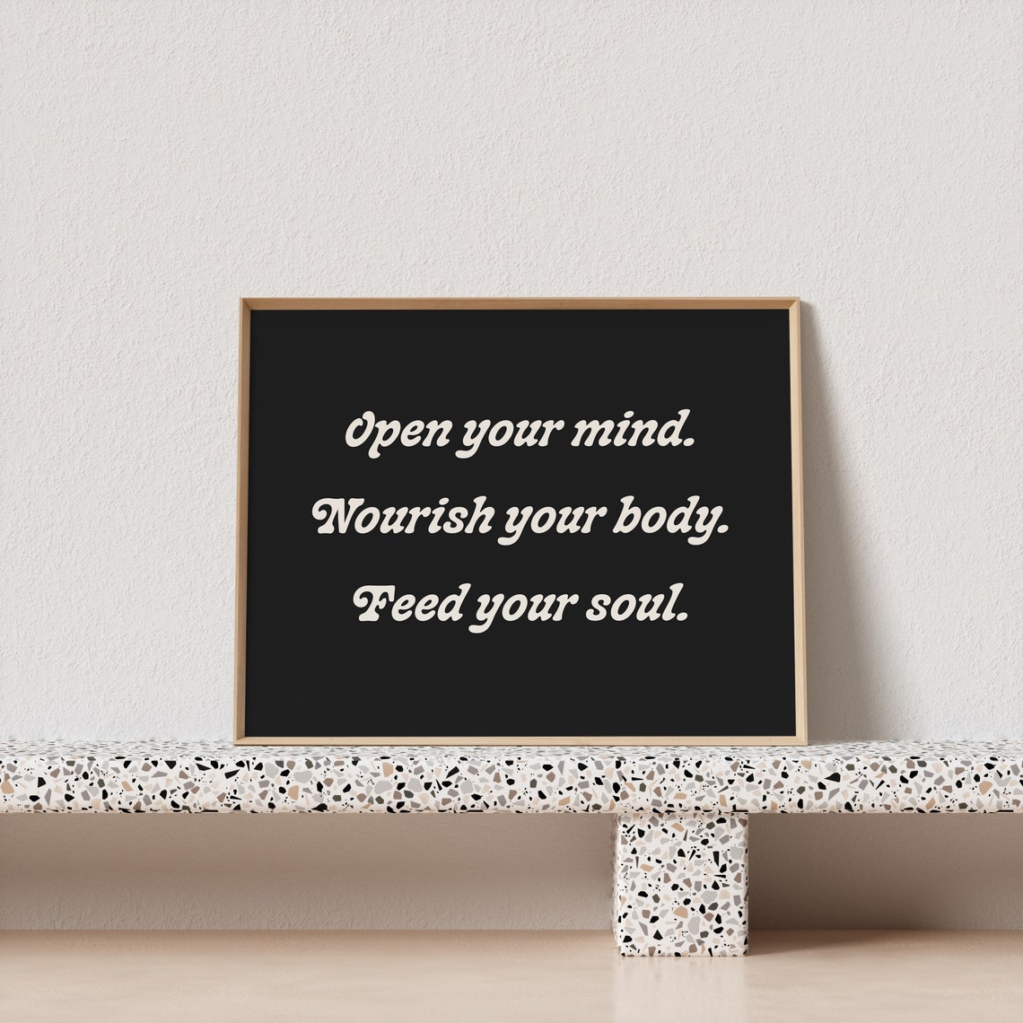 Open Your Mind Horizontal Poster with Wellness Script on Black - Image 3