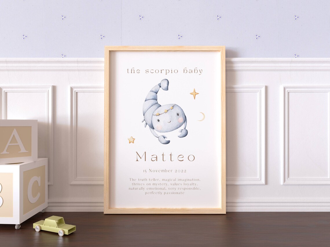 Custom Scorpio Baby Zodiac Print Personalized Newborn Star Sign Nursery - Image 2