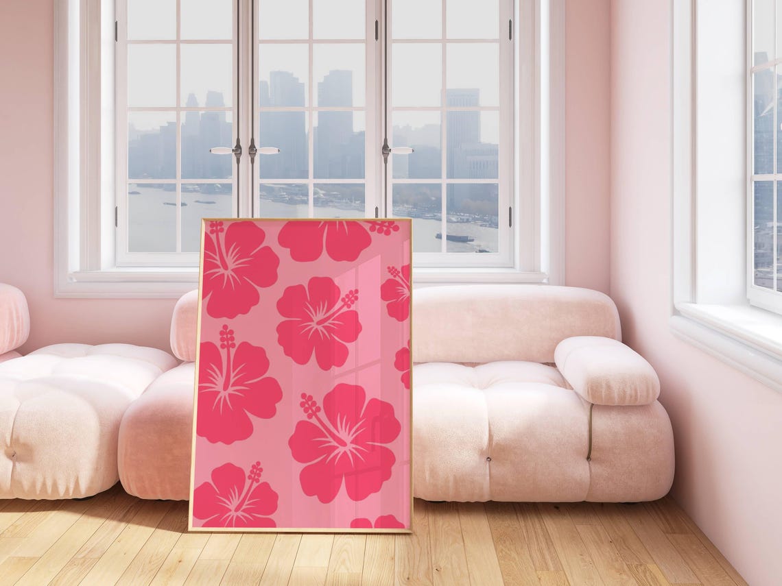 Hot Pink Hibiscus Silhouette Bold Graphic Tropical Flower Poster - Image 3
