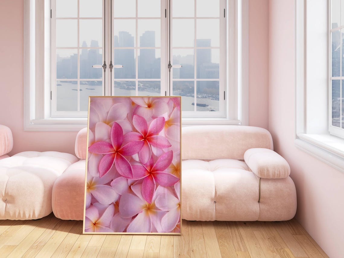 Pink Plumeria Flower Cluster Tropical Hawaiian Frangipani Wall Art - Image 3