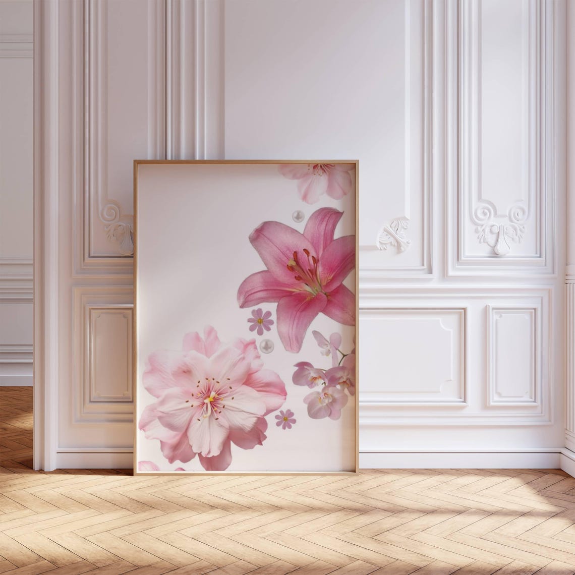 Pink Lily Blossom Orchid Pearl Elegant Floral Botanical Wall Art - Image 2