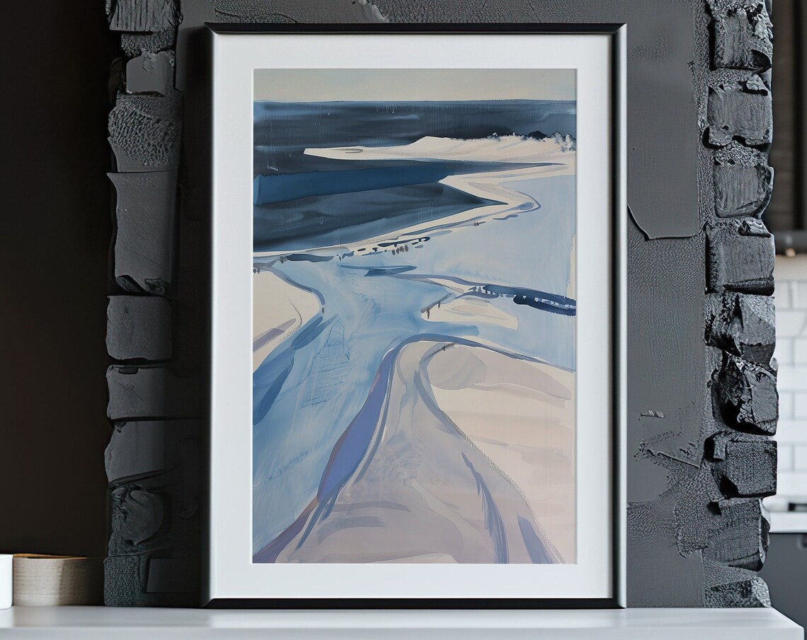 Abstract Blue Coastline Watercolor Estuary Minimal Art Poster - Image 5