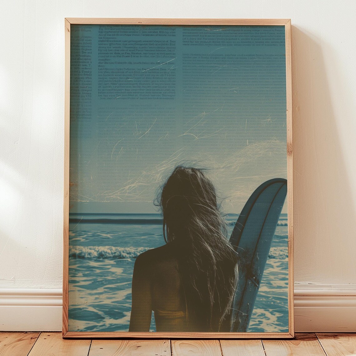 Vintage Surfer Girl Beach Photo Retro Ocean Surf Collage Wall Art