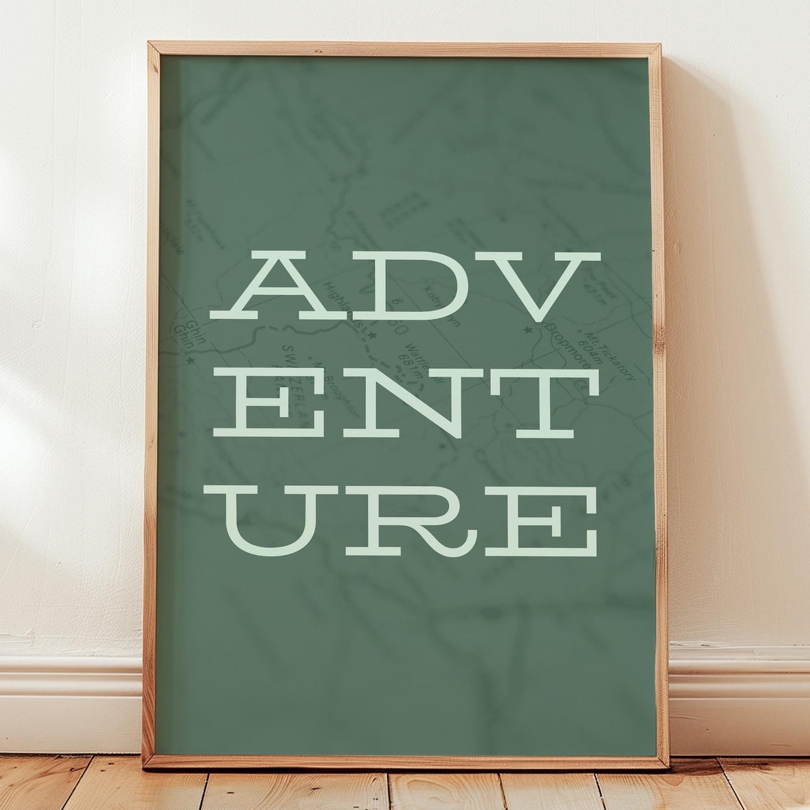 ADVENTURE Bold Typography on Vintage Map Deep Dark Green Poster