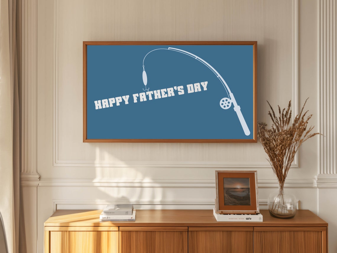 Happy Fathers Day Fishing Rod Silhouette Navy Blue Gift Poster - Image 2